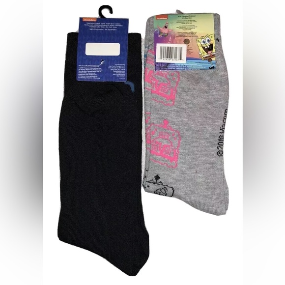 SpongeBob Crew Socks 2 Pair Men 6.5-12 Black Gray w Faces & Pineapple NEW! Nick - Picture 3 of 8